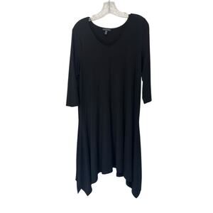 Eileen Fisher Black Asymmetric 3/4 Sleeve Basic Relaxed Scoop Neck Dress Large